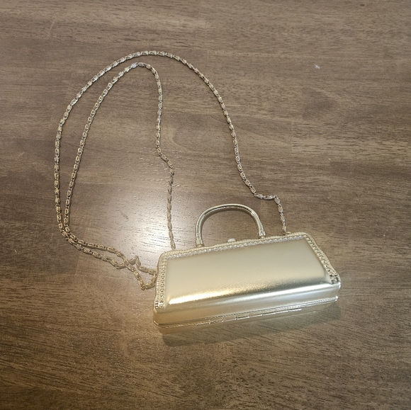 Gold with rhinestones small evening bag - Picture 1 of 5